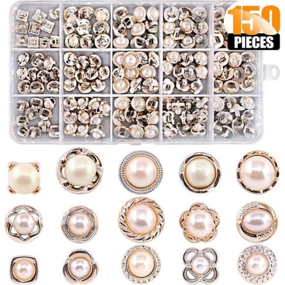 150 Piece Assorted Pearl Buttons Resin White Shank Button Come with Storage Case - Picture 1 of 7